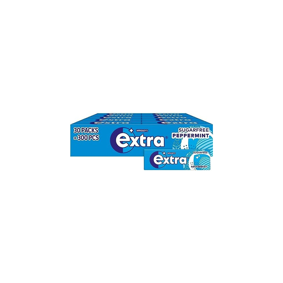 Wrigley's Extra Sugar-free Chewing Gum Refreshing Peppermint Flavour Freshens Breath With Xylitol Helps with Oral Hygiene for Healthy Teeth & Gums