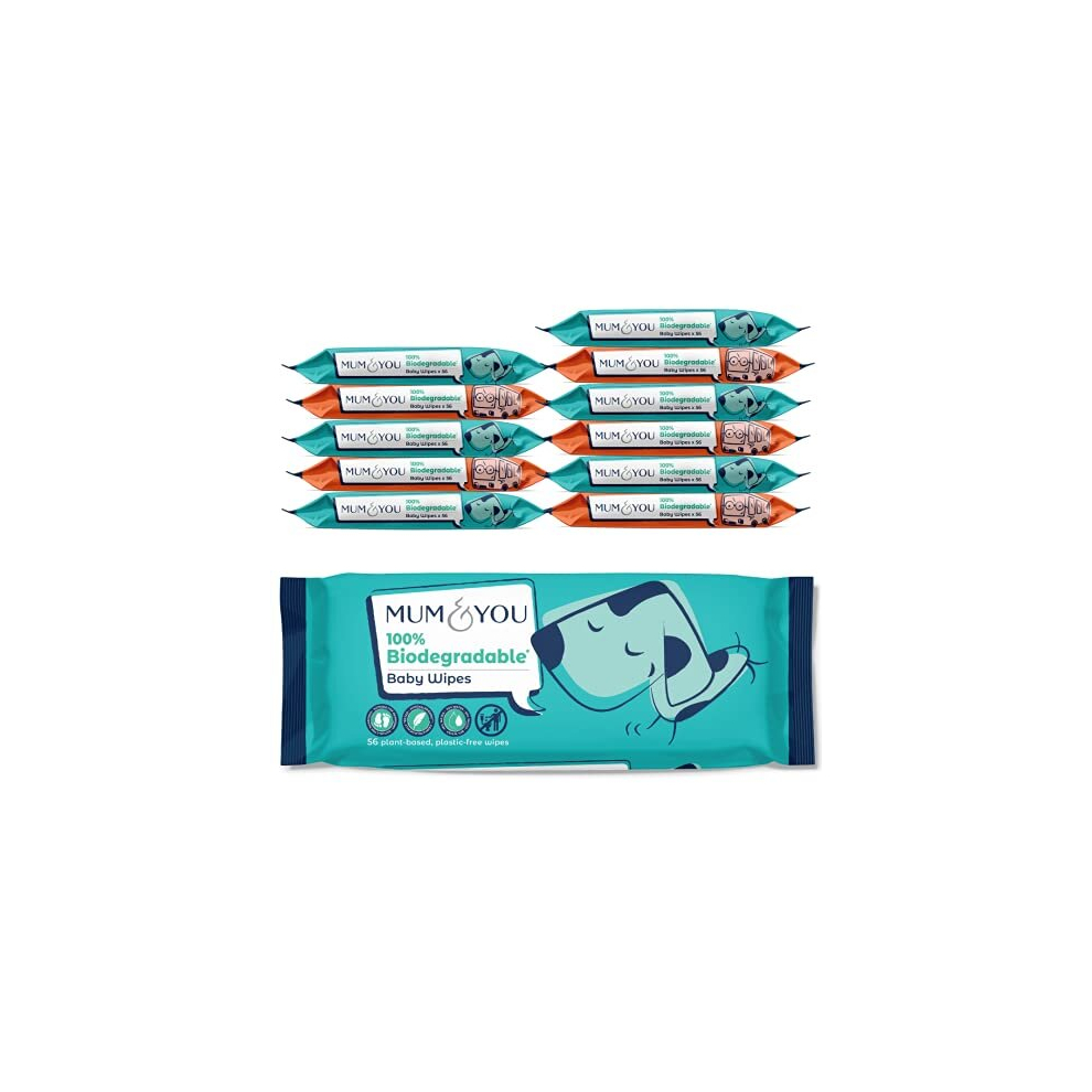 Mum & You Biodegradable Baby Wipes Multipack, 672 Wet Wipes (12 Packs), Plastic Free And Eco Friendly Wipes | Recyclable Packaging | Suitable For M&Y