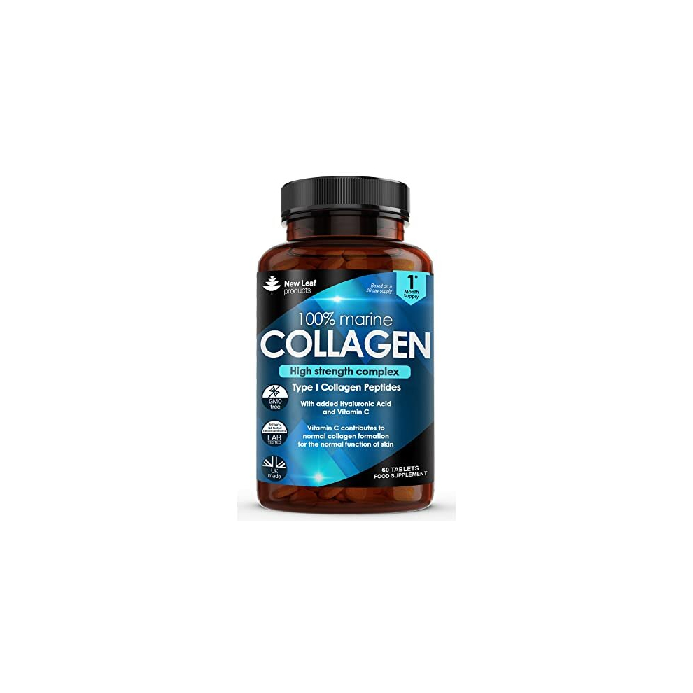 Pure Marine Collagen 100% Marine Collagen Type 1 1470mg - Hydrolysed Collagen Peptides Enhanced with Hyaluronic Acid & Vitamin C, High Strength