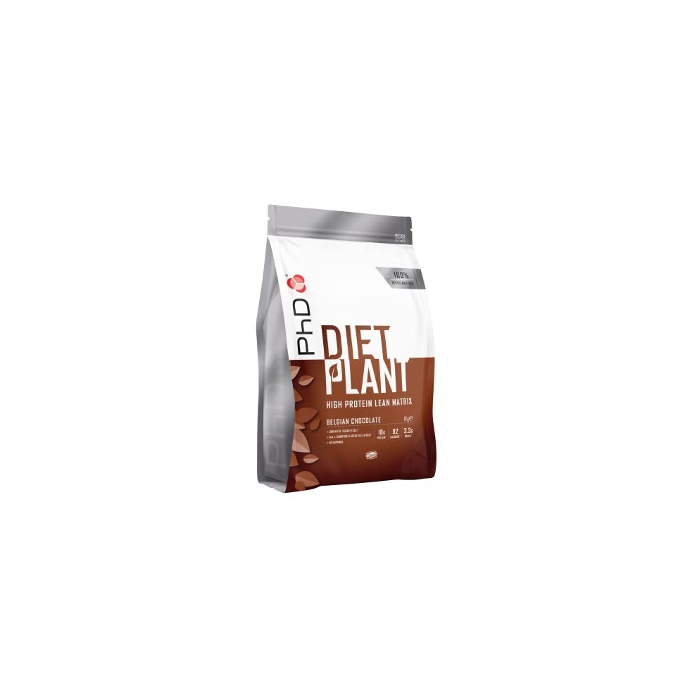 Diet Plant, Vegan Protein Powder Plant Based, High Protein Lean Matrix, Belgian Chocolate, 18g of Plant Protein, 40 Servings Per 1 kg Bag