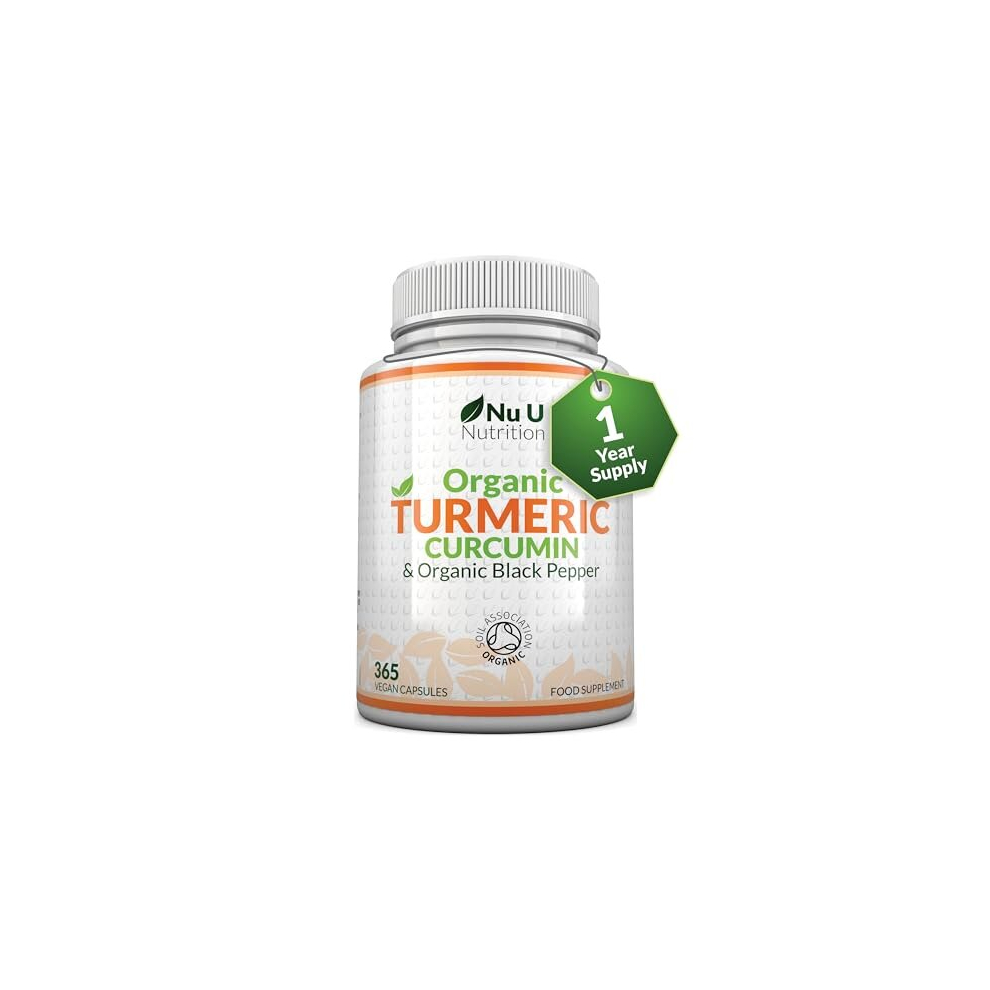 Turmeric Curcumin Organic High Strength 600mg, 365 Capsules with Organic Black Pepper | Suitable for Vegetarians & Vegans | Soil Association Certified