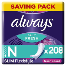 Dailies Panty Liners Flexistyle Slim – 208 Liners (26 x 8 Packs), Saving Pack, Odour Neutraliser, Soft & Discreet, Secure-Fit, Derm Approved