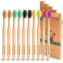 Bamboo Toothbrushes Medium Bristles - Family 10 Pack Eco Friendly Biodegradable Organic Premium Wooden Toothbrush