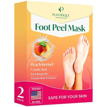 Foot Peel Mask with Peach by Plantifique - 2 Pack Foot Mask Dermatologically Tested - Repair Heels & Removes Dry Dead Skin for Soft Baby Feet -