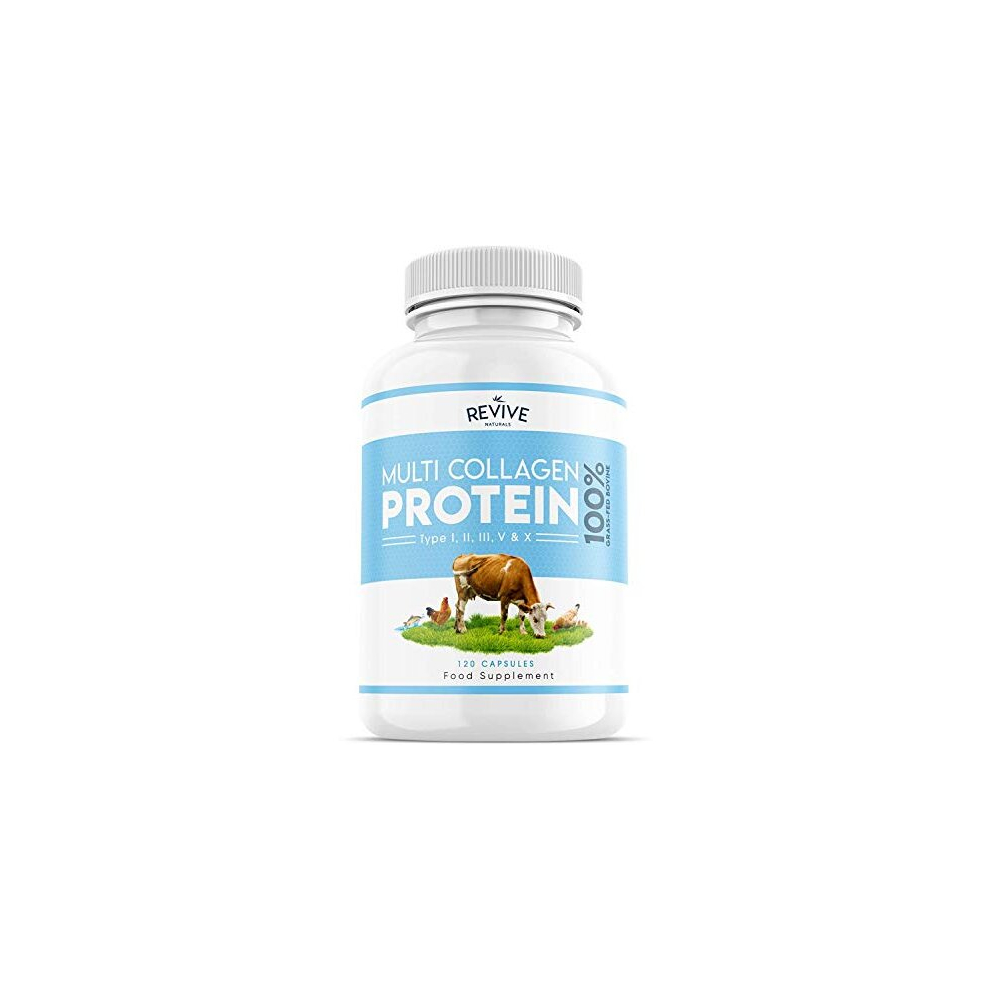 Multi Collagen Protein Capsules - Types I, II, III, V & X - Hydrolysed Grass Fed Bovine, Wild Caught Marine & Free-Range Chicken, Made with Hyaluronic