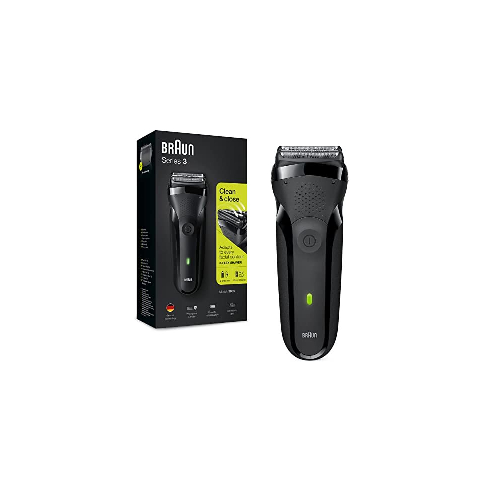 Series 3 Electric Shaver For Men with 3 flexible blades, Rechargeable and Cordless, UK 2 Pin Plug, 300, Black Razor