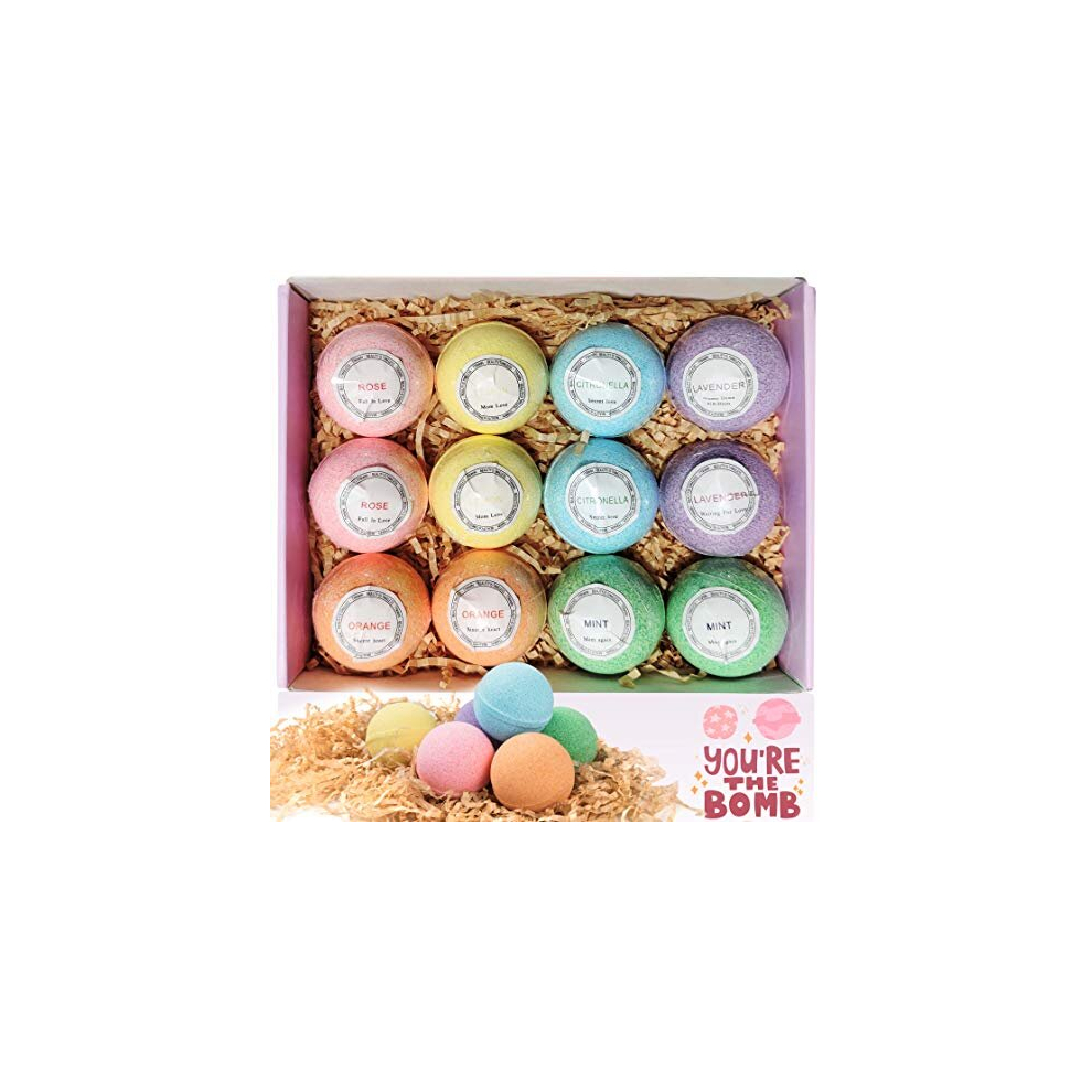 Ttrwin Bath Bombs Gift Set, 12 Fizzy Bubble Bath Bath Bombs, Organic Natural Vegan Spa Bath Bomb Kit With Different Organic Essential Oilsï¼Birthday