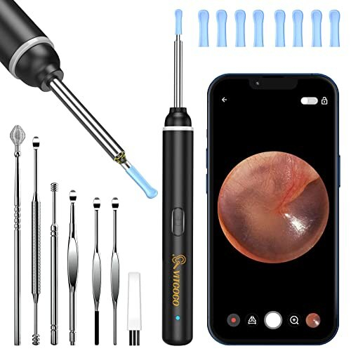VITCOCO 1920P Ear Camera Otoscope – 6 LED, 3mm Visual Scope, IP67 Waterproof, iPhone/iPad/Android Compatible + 7pc Cleaning Kit