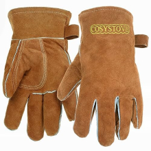 Genuine Full Leather Heavy Duty Heat Resistant Gloves for Woodburner, Multi-Fuel Stoves Heavy Duty Safety Gauntlet Also for BBQs Pizza Ovens