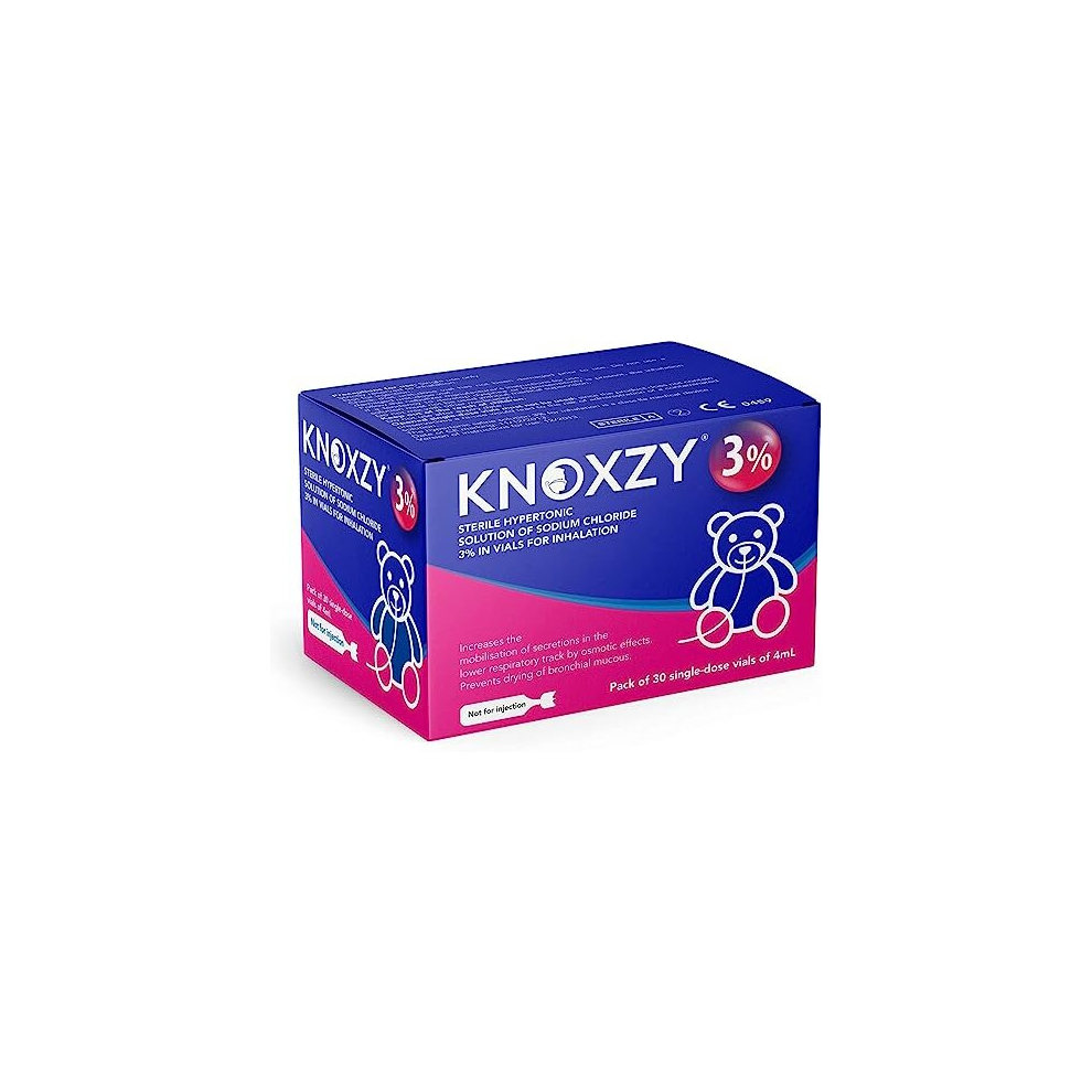 Knoxzy Hypertonic Saline Inhalation Solution 3%. Inhalation Solution For Adults & Children. Box Contains 30 Single Dose Vials Of 4Ml.