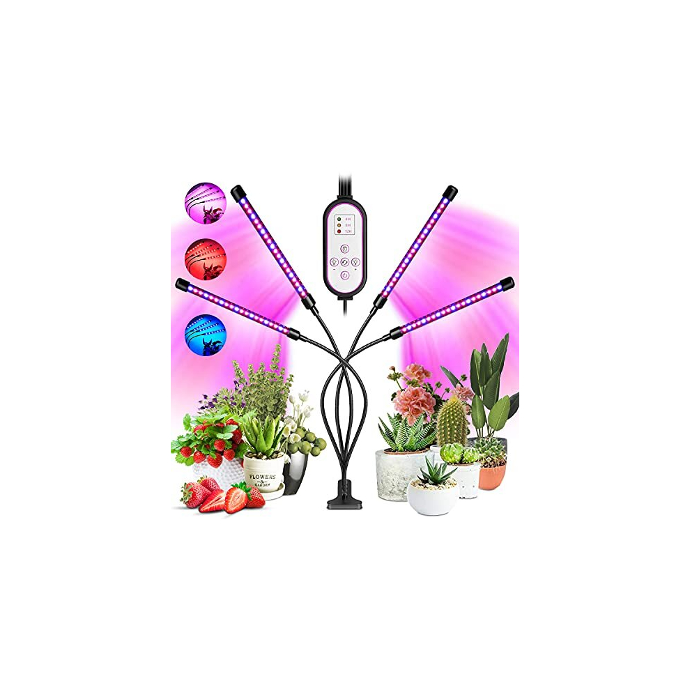 Grow Lights for Indoor Plants, Garpsen 80 LEDs Full Spectrum Led Plant Grow Light, 10 Dimming Level & 4 Heads Grow Lamp with Timer 360Adjustable