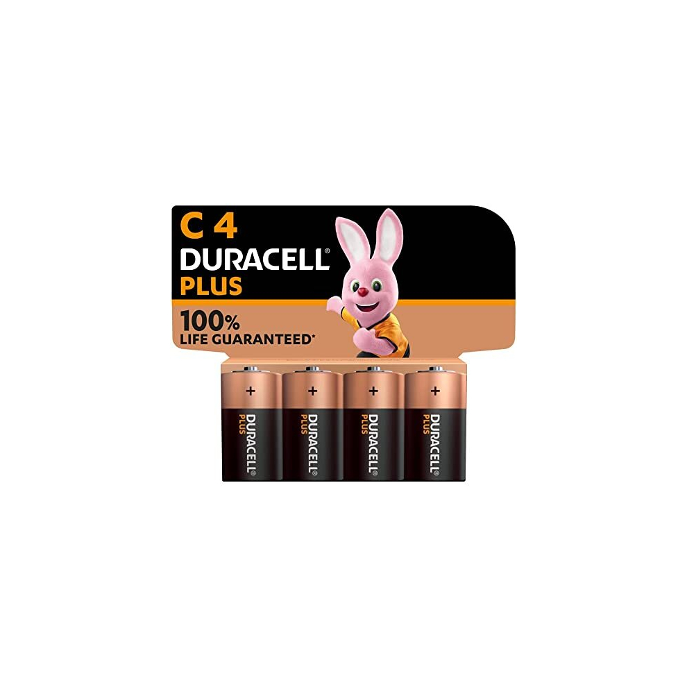 Plus C Batteries (4 Pack) - Alkaline 1.5V - 100% Life Guaranteed - Reliability For Everyday Devices - 0% Plastic Packaging - 10 Year Storage - MN1400