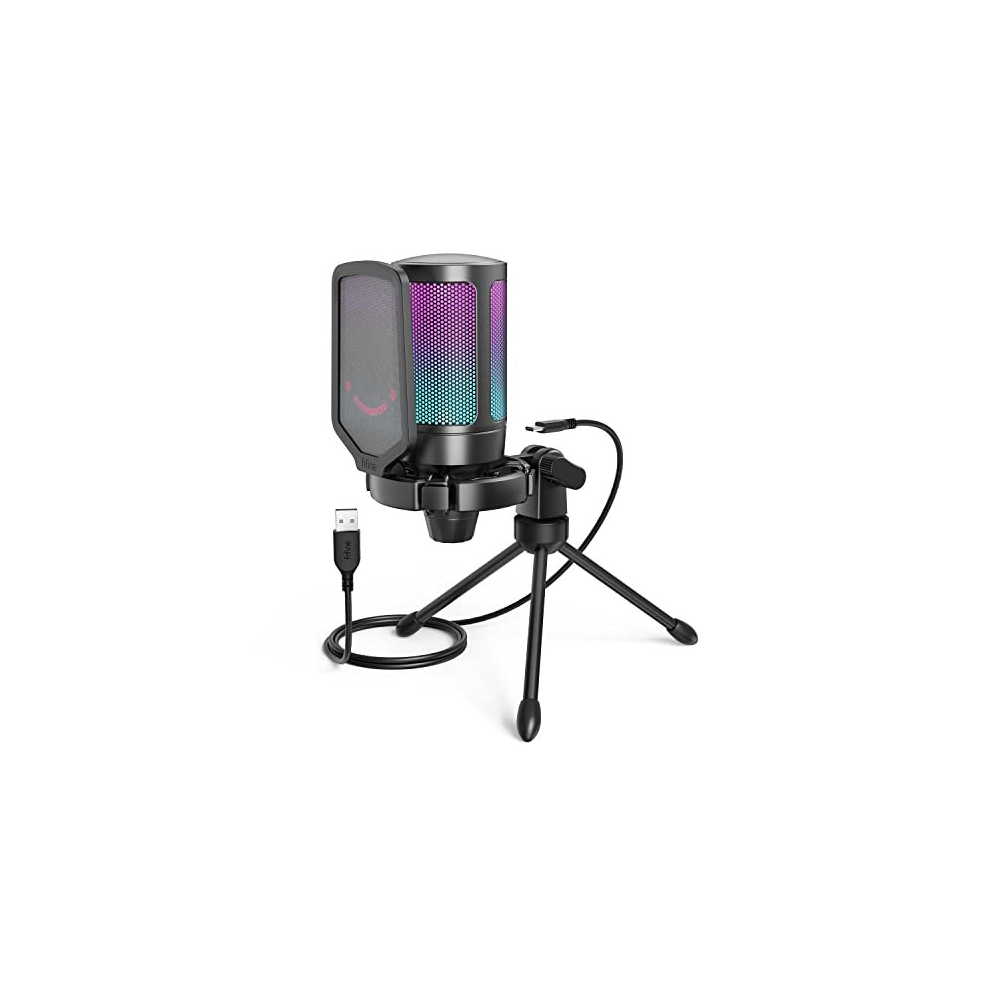 Gaming USB Microphone for PC PS5, RGB Condenser Microphone with Tap-to-Mute Button, Shock Mount, Pop Filter, Gain Control for Streaming Podcast