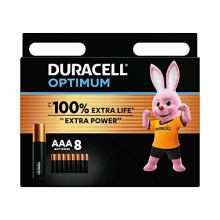 Optimum AAA Batteries (8 pack) - Alkaline 1.5V - Up To 100% Extra Life or Extra Power - Meets Demands Of Modern Devices - 100% Recyclable, 0% Plastic