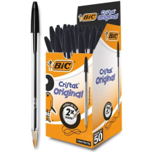 Cristal Original Smudge Free Ballpoint Pens, Ideal for School, Black, Medium Point (1.0mm), Pack of 50