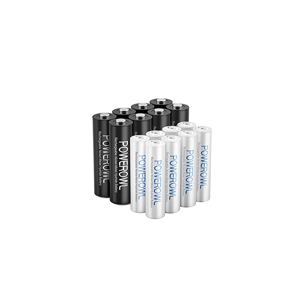 16 x AA AAA Rechargeable Batteries Set, POWEROWL Pre-Charged 1.2V Ni-MH Batteries (8 x 2800mAh AA Batteries & 8 X 1000mAh AAA Batteries)