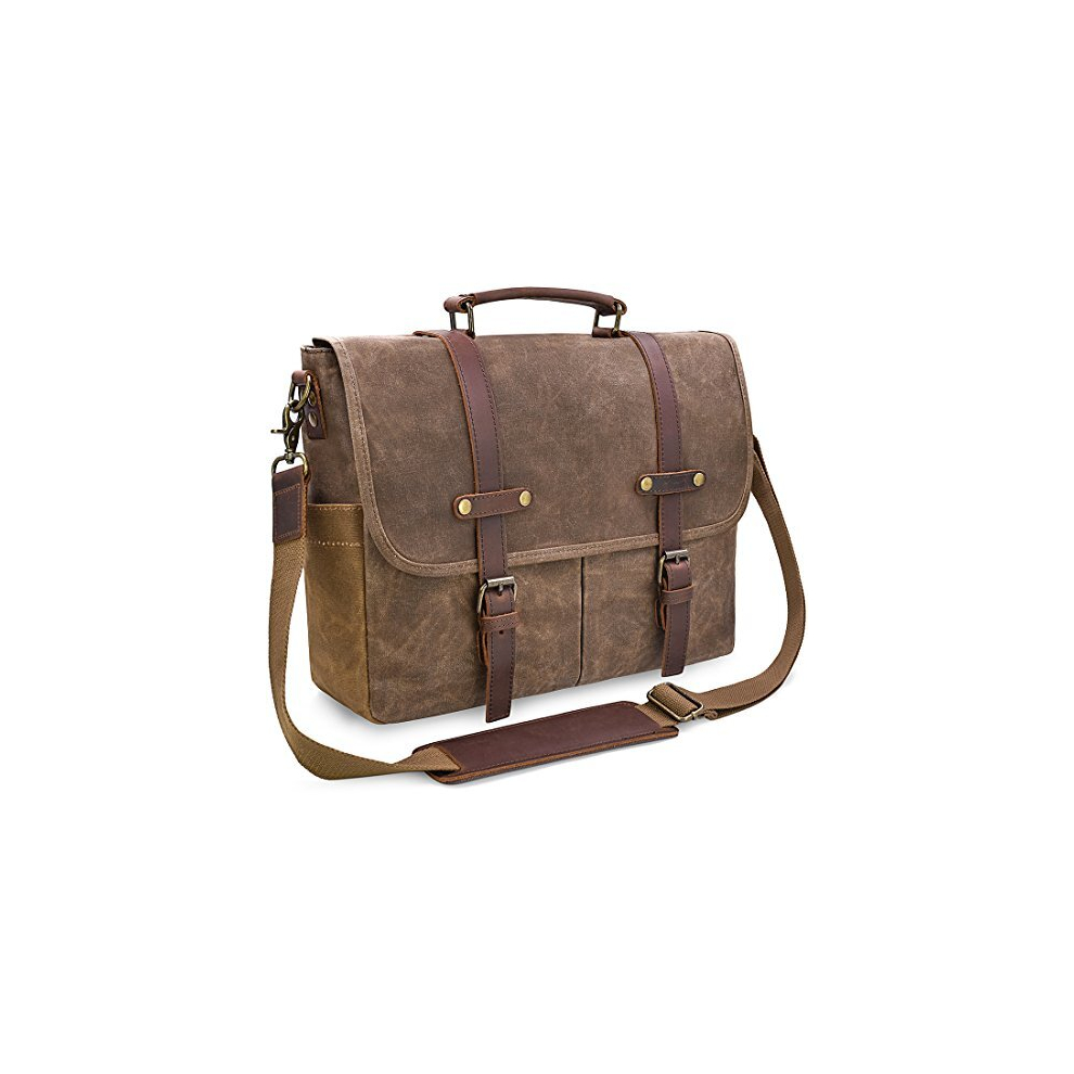 Mens Laptop Shoulder Canvas Messenger Bag Waterproof Computer Briefcase Notebook Vintage Satchel Designer School Work Bags Brown 15.6 Leather