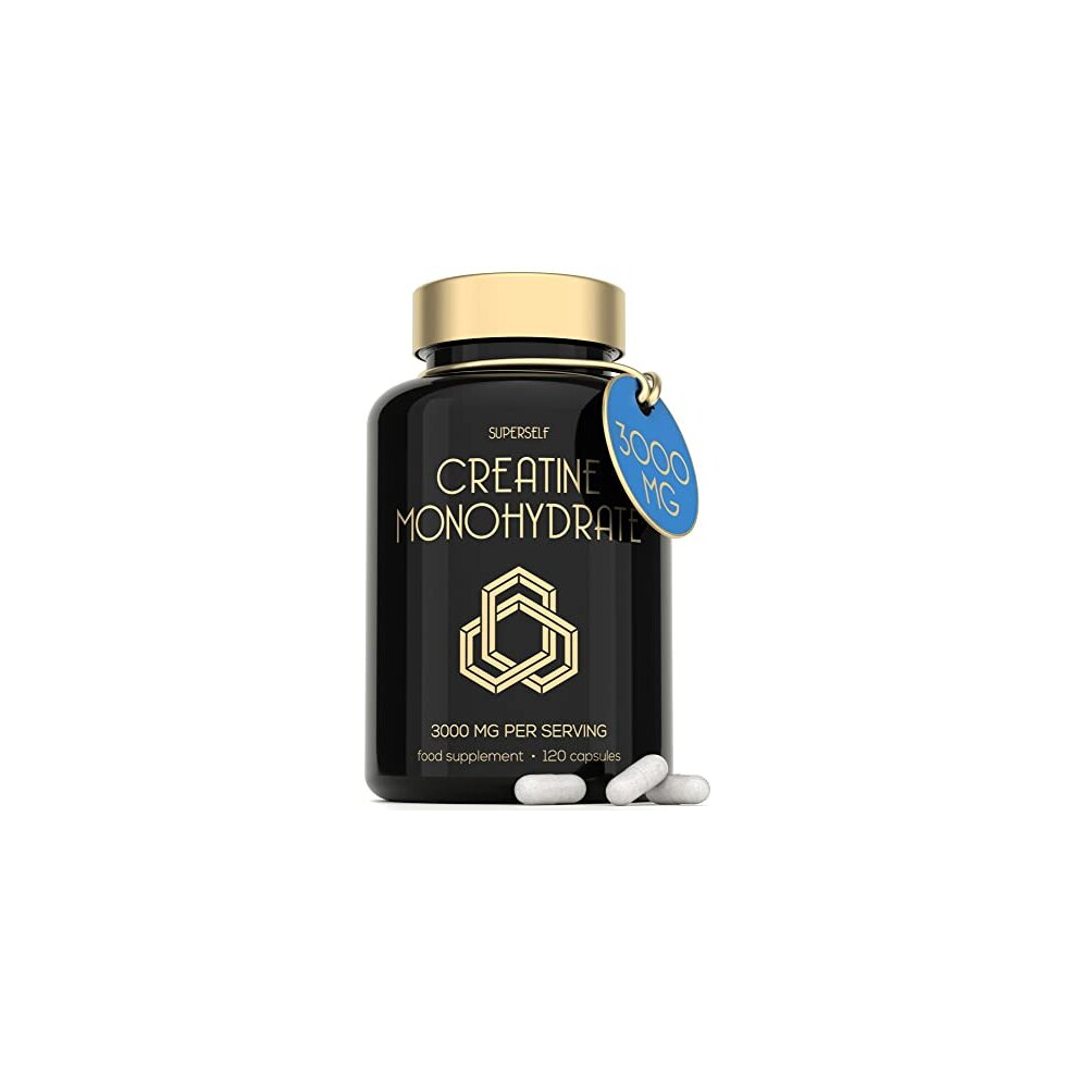 Superself Creatine Monohydrate Tablets 3000Mg - Easy To Swallow 120 Creatine Capsules - Vegan Creatine Tablets For Men & Women - Pre Workout Gym Supplement