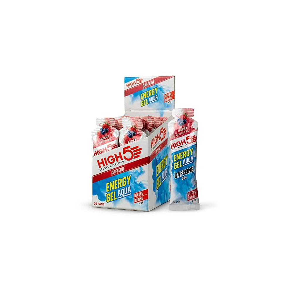 High5 Energy Gel Aqua Caffeine Liquid Quick Release Energy On The Go From Natural Fruit Juice (Berry, 20 X 66G)