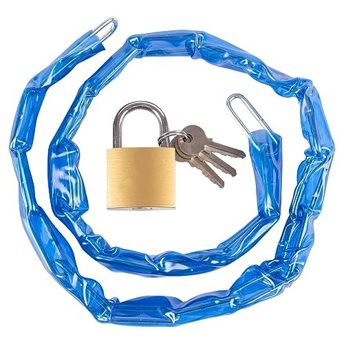1x Blue 90cm Chain & Padlock - Long Heavy-Duty Metal Bike Motorcycle Scooter Gate Anti-Theft Security Key Lock - by Blackspur
