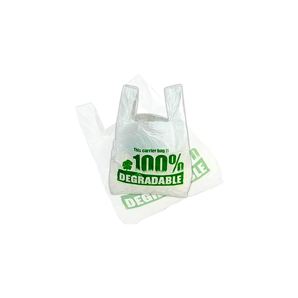 100 Bags of X Large White Vest plastic carrier bags 13 x 19 x 23" - Strong reusable shopping bag 100% degradable - Recycled Eco Friendly Plastic Bags