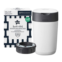 Twist and Click Advanced Nappy Bin, Eco-Friendlier System, Includes 1x Refill Cassette with Sustainably Sourced Antibacterial GREENFILM, White