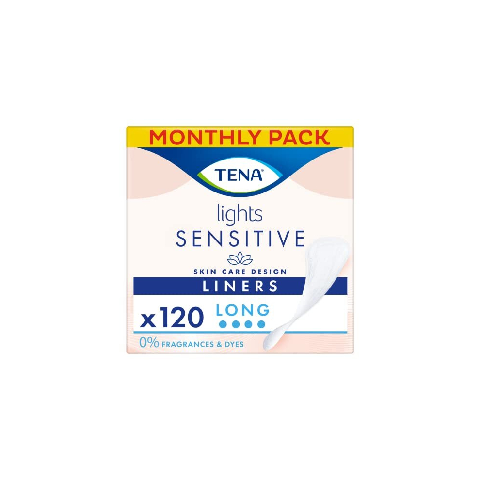 Tena Lights Long Liner, 120 Incontinence Liners ( 20 X 6 Packs) For Women With Sensitive Skin, Breathable And Unscented Liner For Light Bladder Weakness
