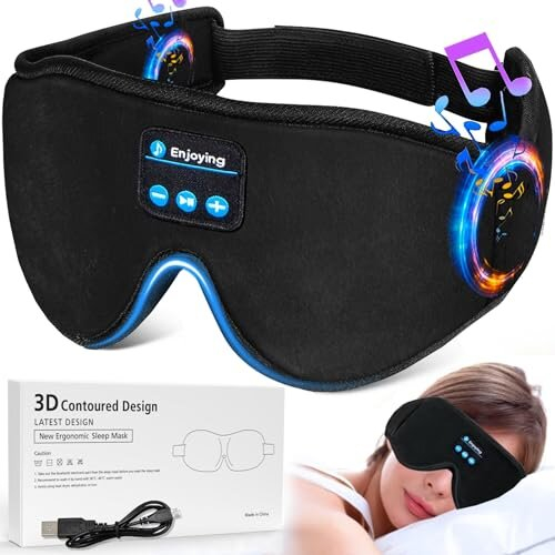 Bluetooth Sleep Mask, 3D Sleep Eye Mask with Bluetooth Headphones for Men & Women, Wireless Sleep Mask Music Earphones for Side Sleeping, Headphones
