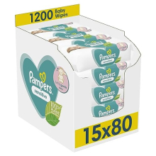 Sensitive Baby Wipes 15 Packs of 80 = 1200 Baby Wet Wipes, Unscented, For a Soft And Gentle Clean