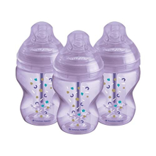 Advanced Anti-Colic Baby Bottle, 260ml, Slow-Flow Breast-Like Teat for a Natural Latch, Triple-Vented Anti-Colic Wand, Pack of 3, Purple