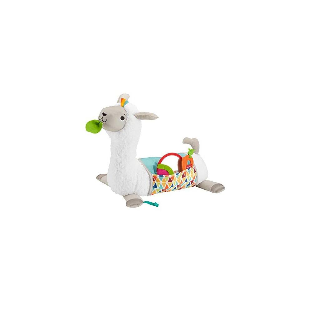 Tummy Time Llama Plush, Grow-with-Me Baby Toy with Rattle, Mirror & Teether for Sensory Play, GLK39