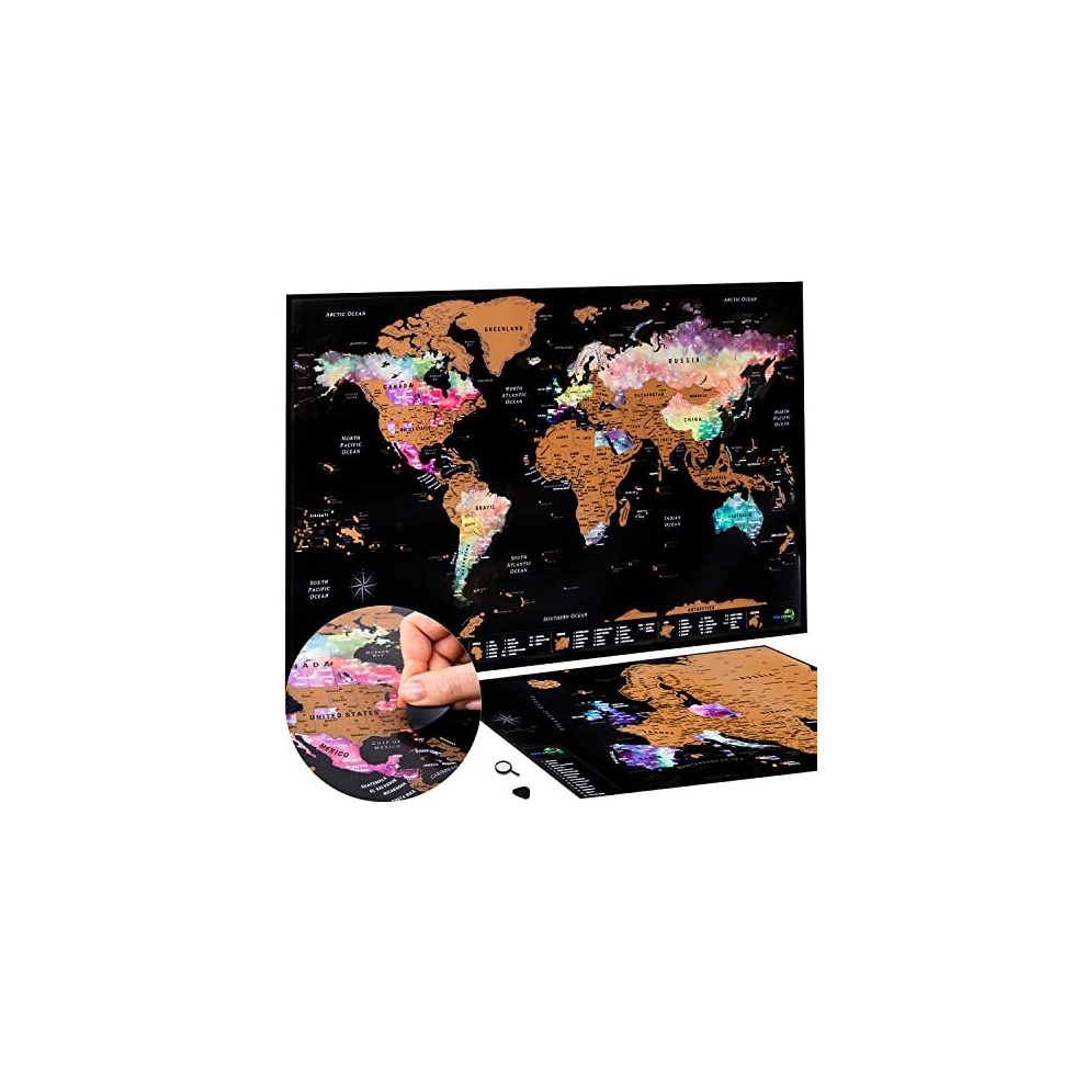 Atlas & Green Scratch Off World Map + Bonus Map Of Europe | Detailed World Map Poster - Scratch Off Map In Watercolour | Scratch Off Map Of The World Wall Art With