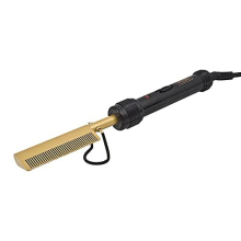 Hot Comb, Afro-Caribbean Hair Straightening Comb for Afro Hair, Fine Teeth, Electric Hair Straightener, Straight Wigs, Silky Smooth Results, Gold, One