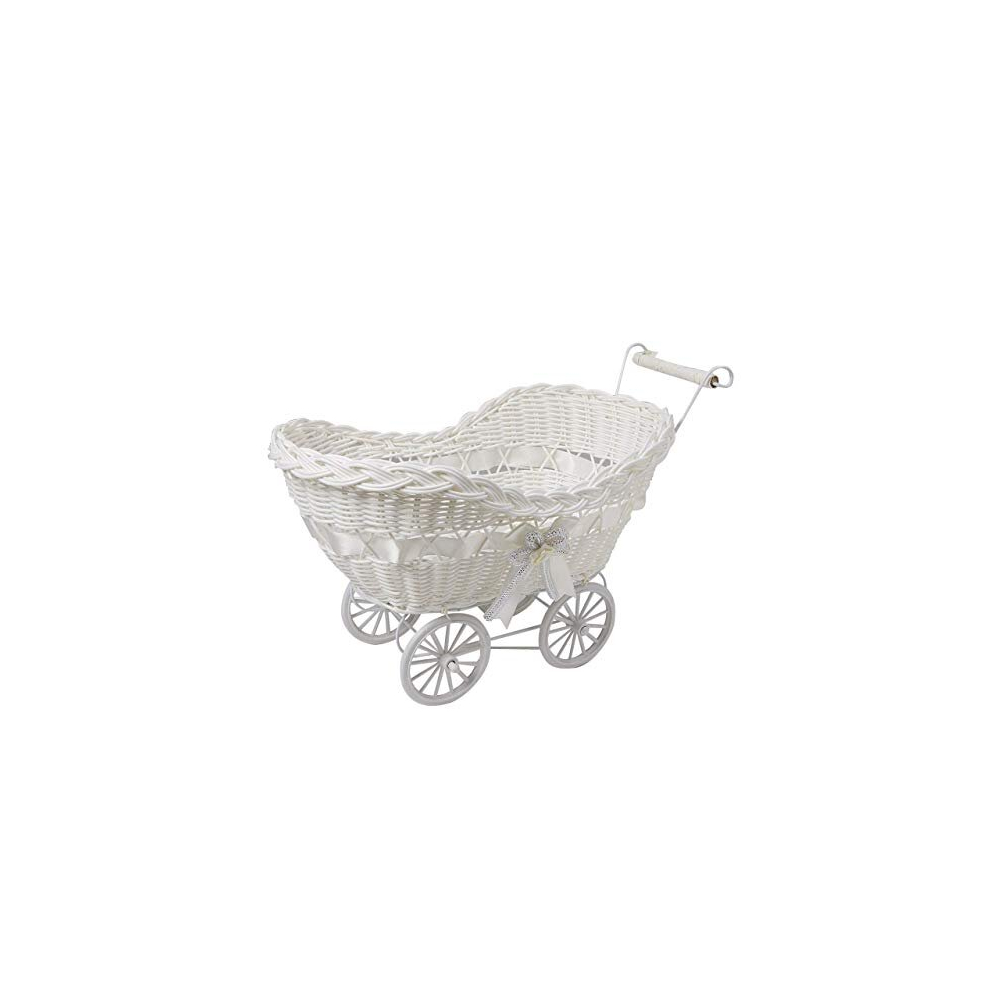 SAFRI LARGE BABY PRAM HAMPER WICKER BASKET BABY SHOWER PARTY GIFTS BOYS GIRLS NEW BORN (White)