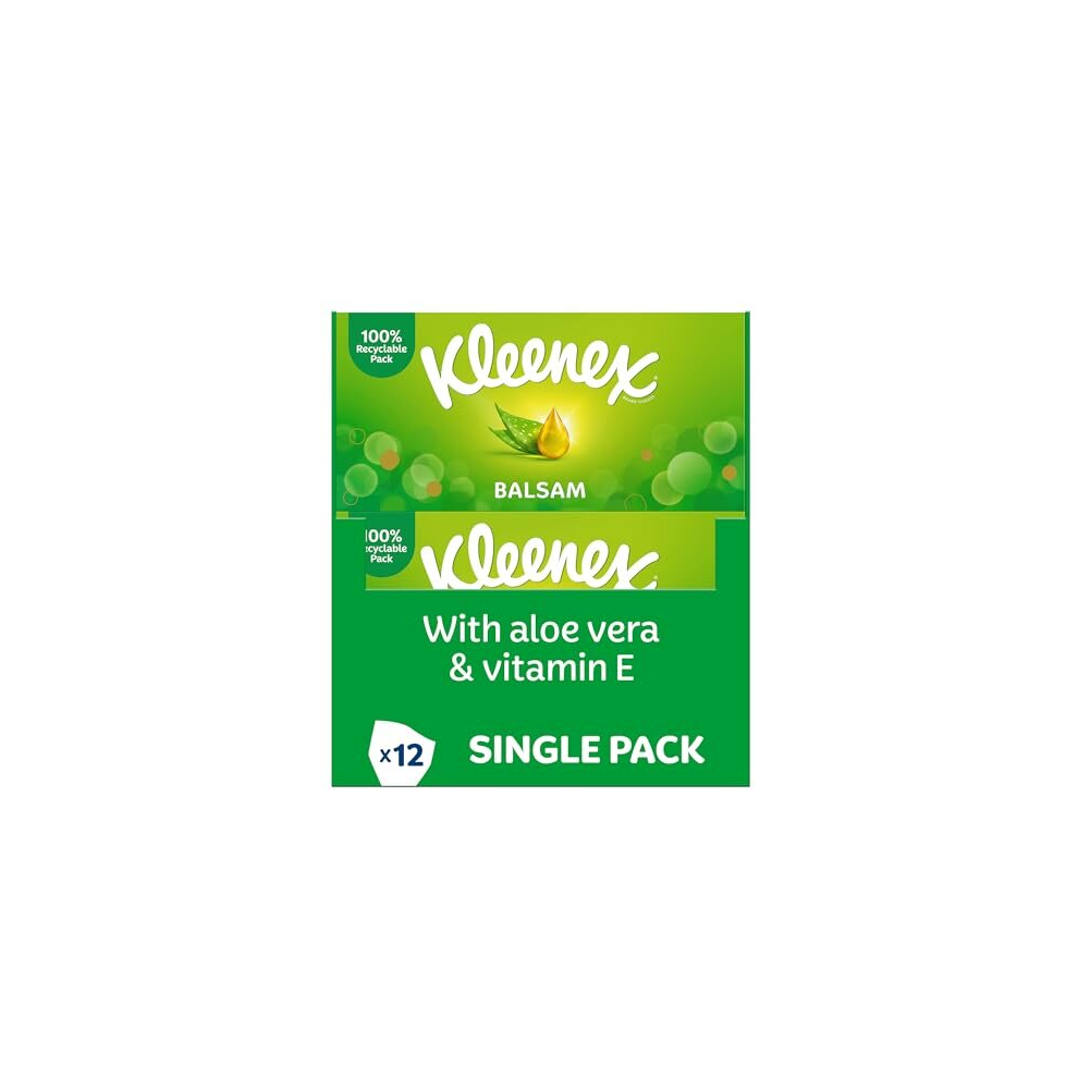 Kleenex Balsam Facial Tissues - Pack Of 12 Tissue Boxes - Balm Tissues Protect And Soothe Your Nose When You've Got A Cold - Balmcare With Aloe Vera,
