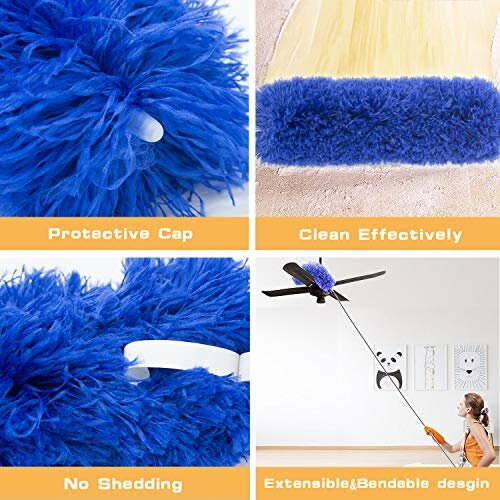 Microfiber Duster, Feather Duster Cleaning Kit with Telescoping Extension Pole 100 Inch, Reusable Bendable Dusters, Washable Lightweight Dusters for 2