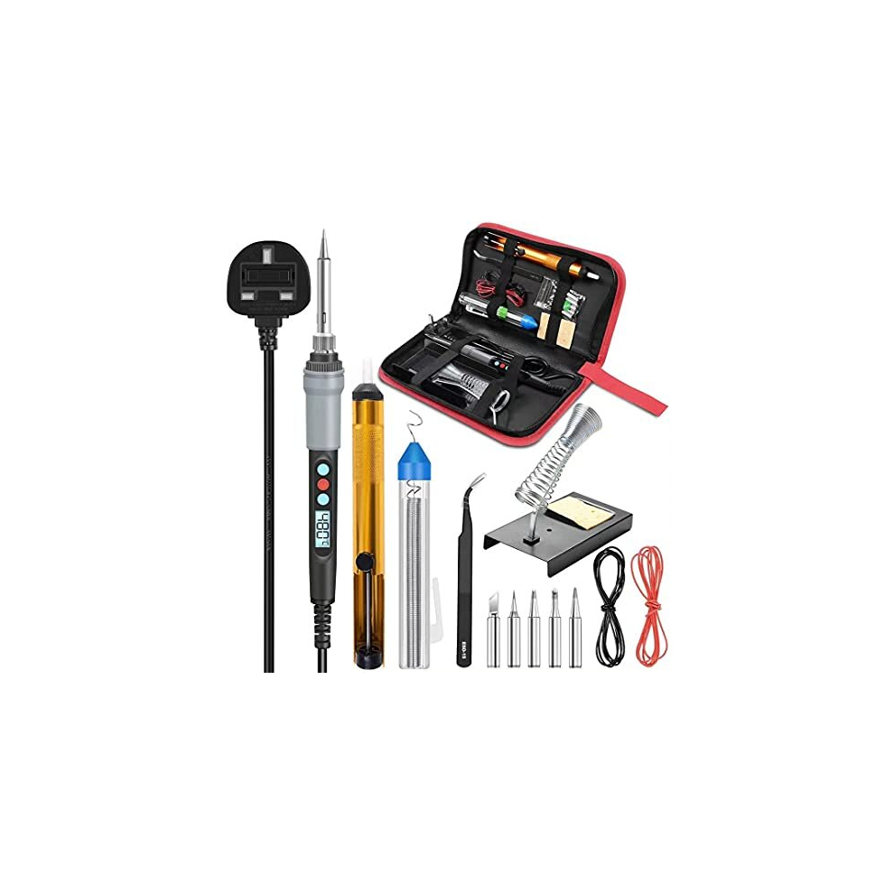 Soldering Iron Kit, 90W Adjustable Temperature Soldering-Iron Gun Kit Welding Tool with 5 Soldering Tips, Desoldering Pump, Tin Wire Tube, Soldering