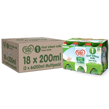 1 First Infant Baby Milk Ready to Use Liquid Formula, from Birth, 200 ml, (Pack of 18)