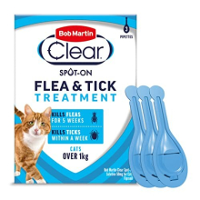 Clear Spot-On Flea & Tick Treatment for Cats & Ferrets - Kills Fleas & Ticks, Fast Control, 15 Weeks Protection, 3 Pipettes
