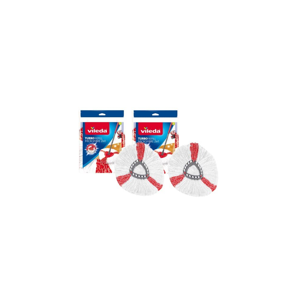 Turbo 2in1 Spin Mop Refill, Pack of 2 Turbo 2in1 Mop Head Replacements, Fits all Vileda Turbo Mops, Authentic Vileda Mop Head, Red, 16.5 x 30 x 22 cm