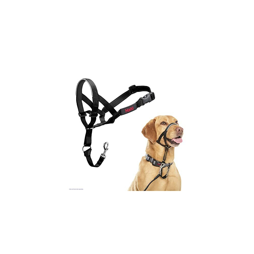 HALTI Headcollar Size 3 Black, UK Bestselling Dog Head Harness to Stop Pulling on the Lead, Easy to Use, Padded Nose Band, Adjustable & Reflective,