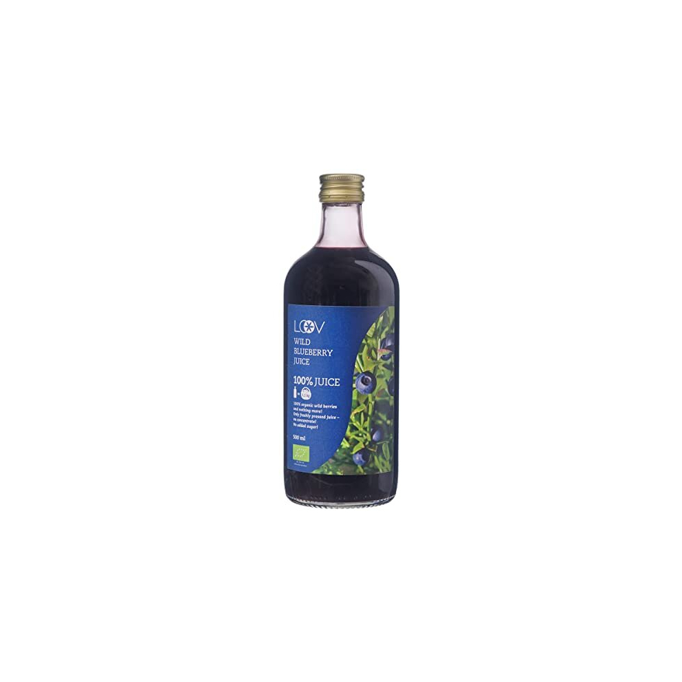 Wild Blueberry Juice Organic, 500 ml, Wild-Crafted from Nordic Forests, High in Antioxidants, 100% from Directly Pressed Blueberries, Not from