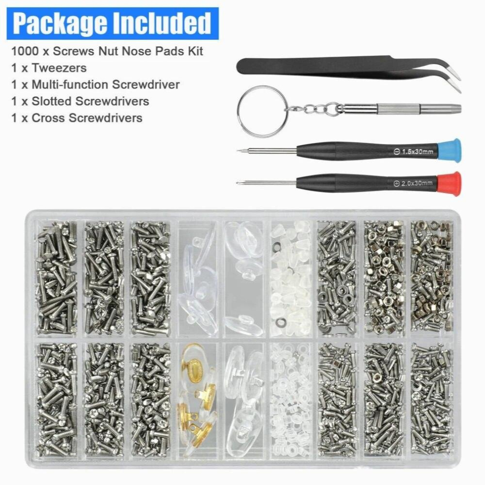 Klassnum Eyeglass Screws And Nuts Set Optical Glasses Repair Kit Screwdriver Tool Box Eyeglass Sunglasses Screw Nut Set 885672078621