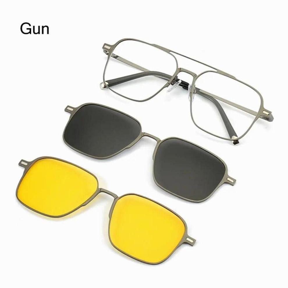 Multicoloured 3 In 1 Glasses Metal Clips Magnetic Glasses Anti Light Glasses With Magnet Clip On Polarized Night Vision Sunglasses