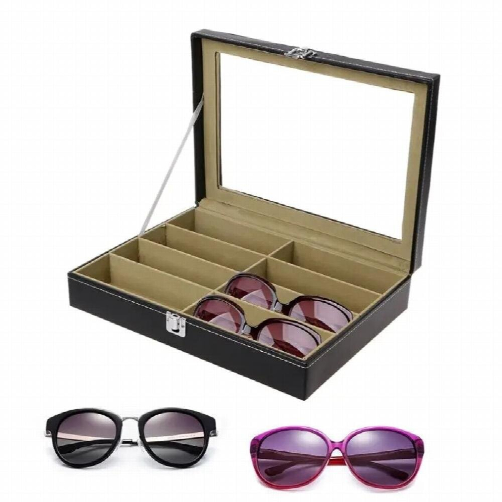 Multicoloured Eyeglasses Sunglasses Faux Leather Storage Organizer Display Case Box 8 Slots