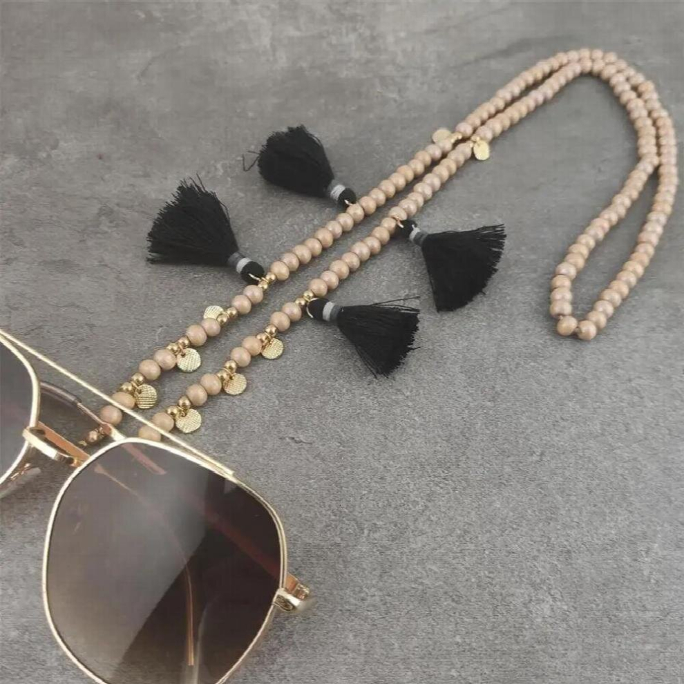 10 Colors Boho Wood Beads Mask Chain Retro Eyeglass Sunglasses Cord with Tassels Neck Strap String Eyewear Chains