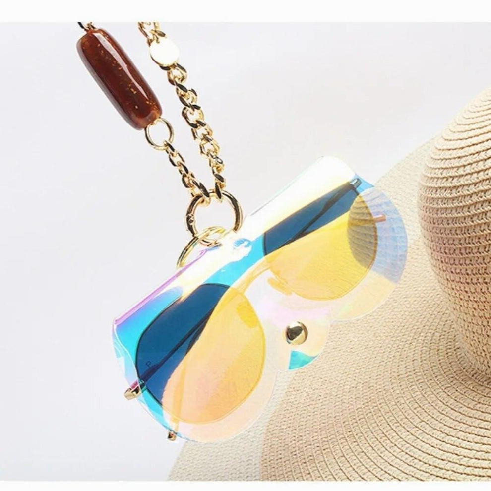Ins PVC Laser Unique Sunglasses Bags Metal Chain Protection Cover Eyeglasses Case