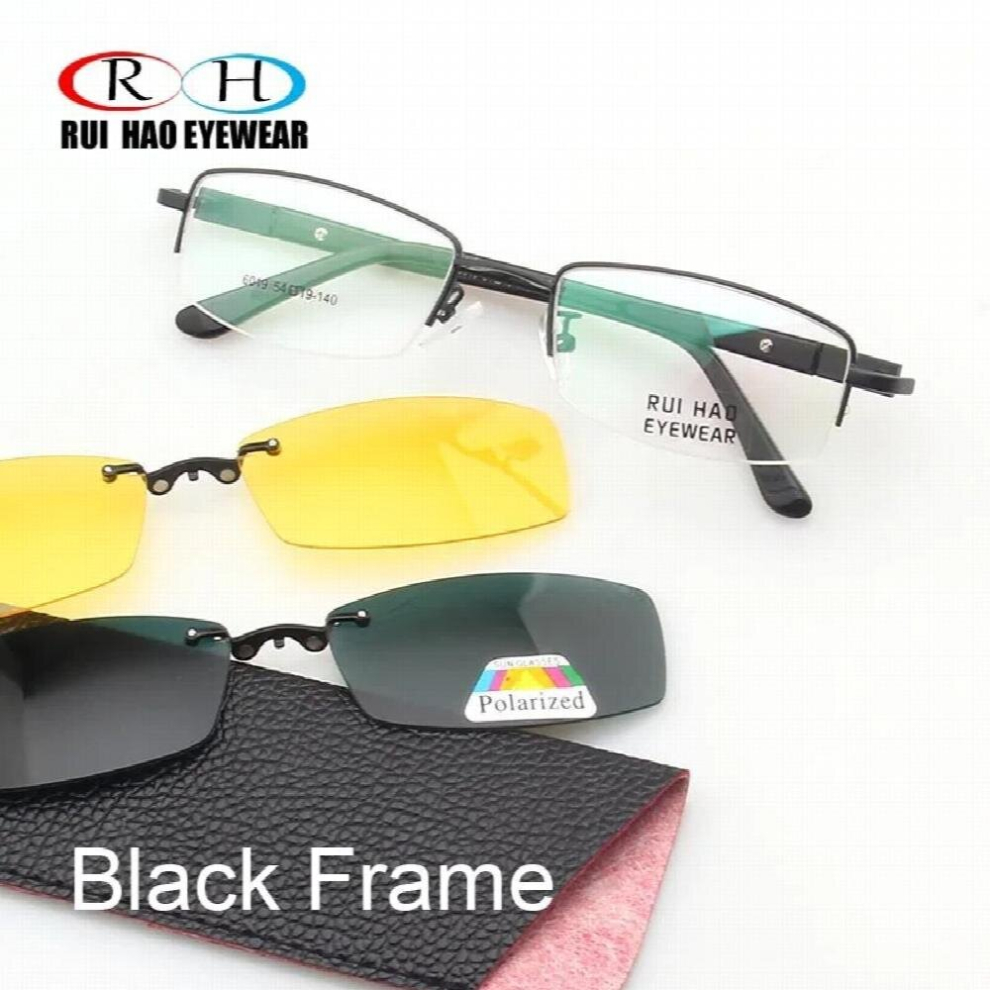 Unisex Eyeglasses Frame Optical Glasses Frame Men 2PCS Polarized Sunglasses Clip on Half Rimless Eyewear Spectacles 6019