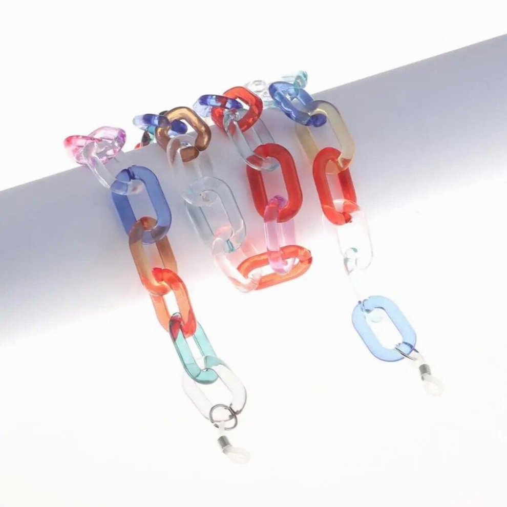 Women Transparent Print Glasses Eyeglass Chain Wide Acrylic Chains Sunglasses Rope