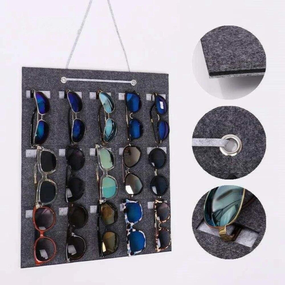 Multicoloured 15 Slots Felt Sunglasses Organizer Hanging Wall Glasses Holder Dust Proof Storage Display Pocket Wall Stand Organizer Holder